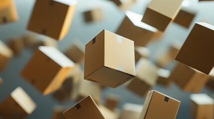 Floating cardboard boxes delivery and shipping concept for e commerce and logistics business services