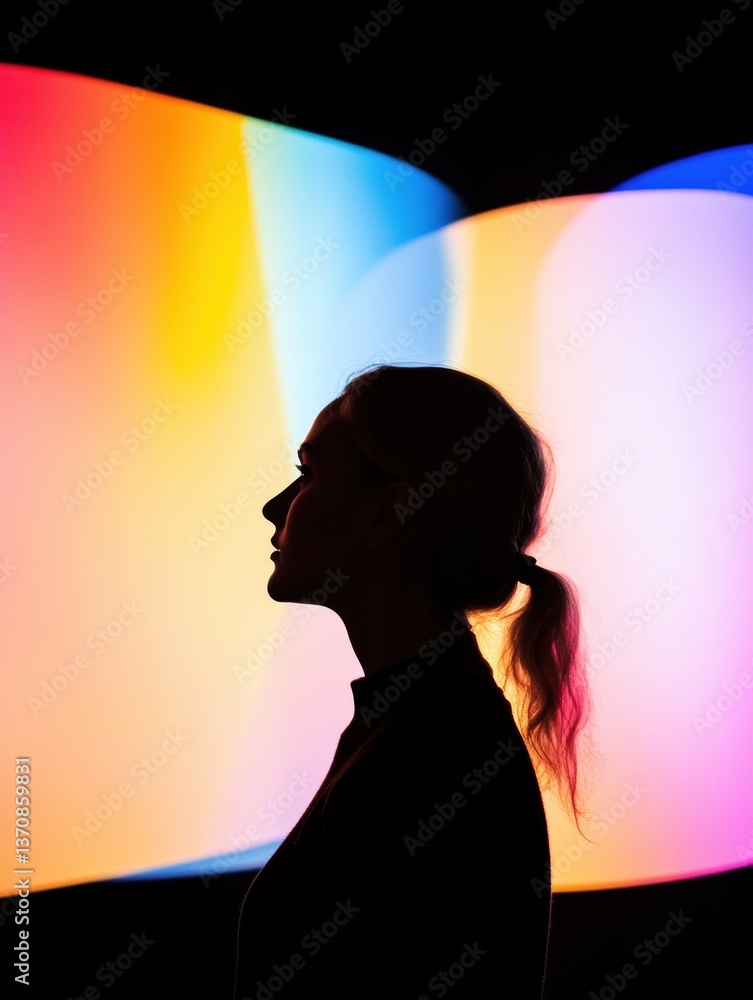 Poster immersive digital storytelling silhouette profile against vibrant chromatic gradient - next-gen medi