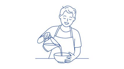 Culinary Creation: A cheerful person pouring a liquid from a pitcher into a bowl, in an illustration setting