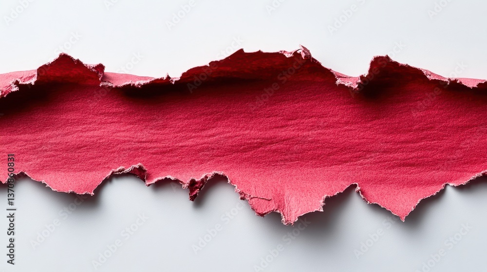 Poster ripped red paper on white surface creating abstract background with textured surface and vibrant col