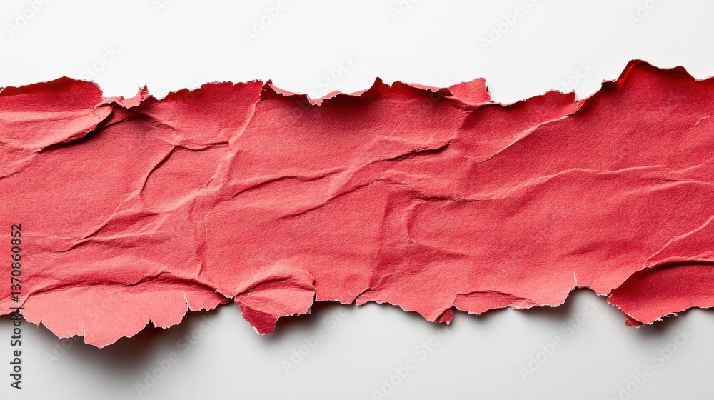 Poster dramatic close up of torn red paper revealing a bright white background creating a dynamic textured 