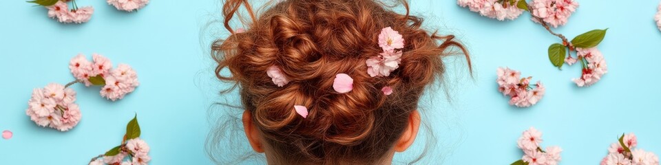 Romantic Spring Wellness Aesthetic Soft Textural Hair Styling with Botanical Cherry Blossoms - Millennial Self-Care and Natural Beauty Inspiration