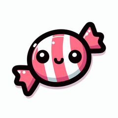 Obraz premium Cute cartoon candy smiling with red and white stripes 