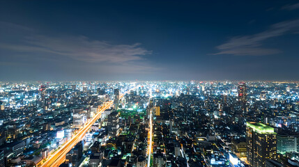 Fototapeta premium Night Cityscape View Of Tokyo