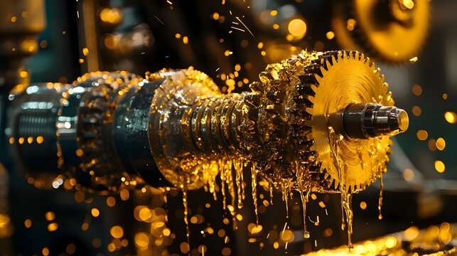 Close up View of Massive Rotating Industrial Gears Covered in Grease and Metal Shavings