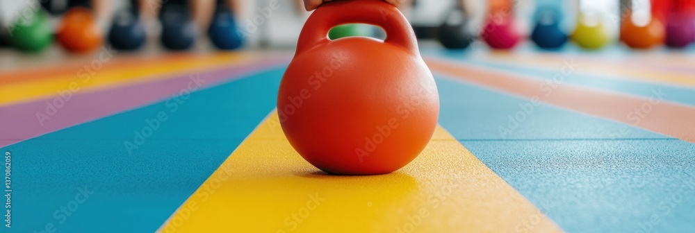 Poster functional fitness revolution vibrant kettlebell on dynamic color-block gym floor - minimalist stren