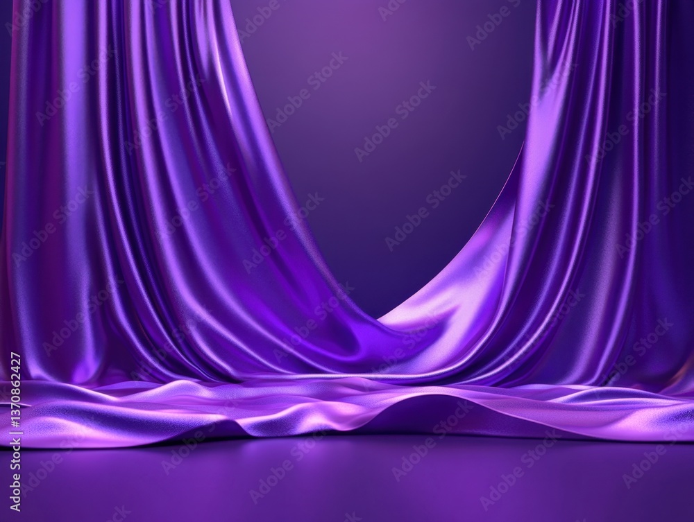 Poster luxurious purple satin fabric cascading gracefully against a smooth backdrop creating an elegant and