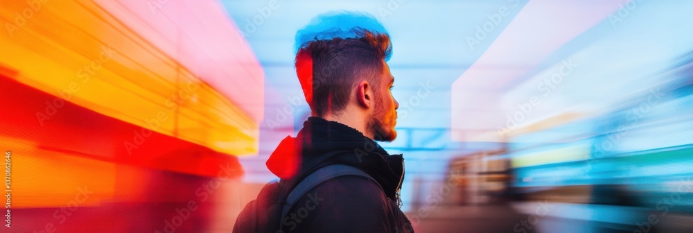 Aufkleber cyberpunk motion blur dynamic urban professional in vibrant color gradient - next-gen visual storyte