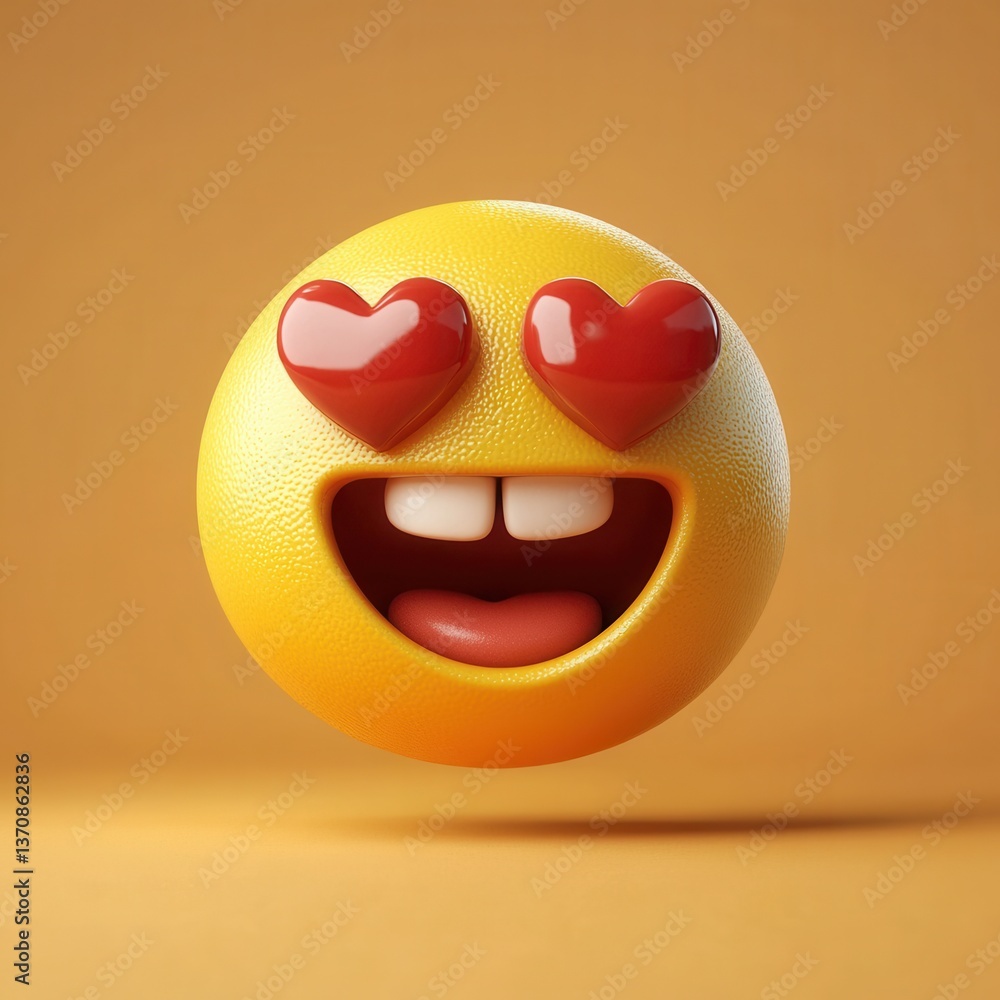 Poster expressive emoji face with heart eyes on a warm orange backdrop creating a playful and loving mood i