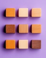 Fototapeta premium Purple Up Day Organizational Harmony Wooden Block Grid Symbolizing Workforce Diversity, Strategic Team Management, and Inclusive Corporate Design for Modern Creative Professionals
