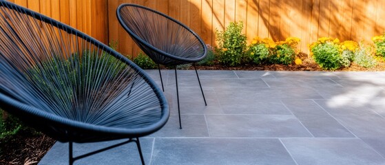 Urban Oasis Retreat Modern Minimalist Outdoor Living with Acapulco Chairs - Sustainable Backyard Design for Contemporary Wellness Lifestyle