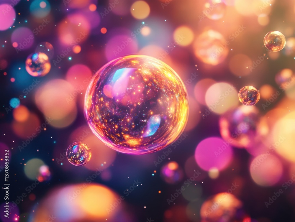 Poster ethereal luminous spheres float in a cosmic dance of vibrant colors and bokeh creating a dreamy and 