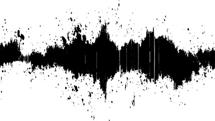 Vector brush grunge texture. Soundwave with ink splatter effect, black and white,