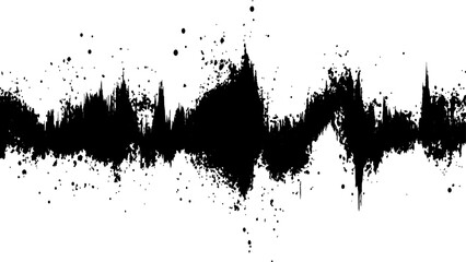Vector brush grunge texture. Soundwave with ink splatter effect, black and white,
