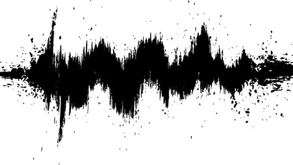 Vector brush grunge texture. Soundwave with ink splatter effect, black and white,