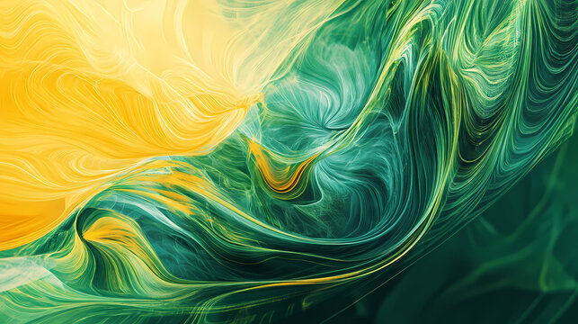 Green and yellow flowing abstract lines and designs creating movement. Echoing Veil. Illustration