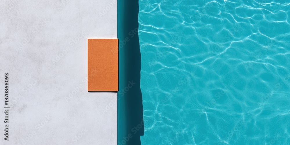 Poster Minimalist Aquatic Design Geometric Color Block Swimming Pool Architecture with Terracotta and Azure Surfaces - Contemporary Lifestyle Visual Storytelling