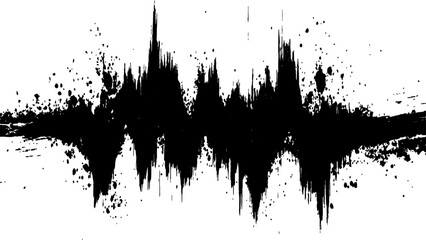 Vector brush grunge texture. Soundwave with ink splatter effect, black and white,