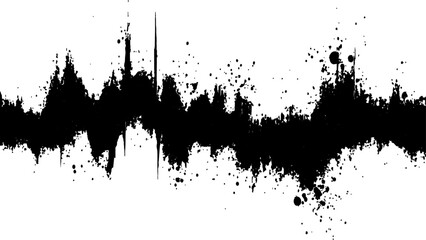Vector brush grunge texture. Soundwave with ink splatter effect, black and white,