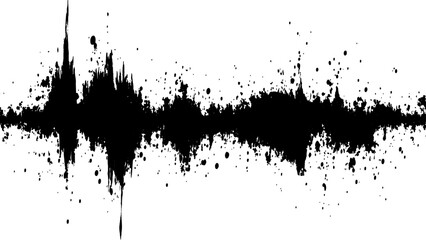 Vector brush grunge texture. Soundwave with ink splatter effect, black and white,