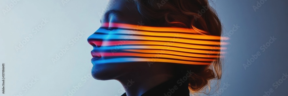 Poster immersive digital identity futuristic silhouette with neon holographic projection - cutting-edge ai 