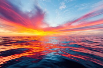 Obraz premium Immersive Horizon Wellness Chromatic Ocean Sunset Panorama for Mindful Travel Marketing, Digital Serenity and Inspirational Content Creation