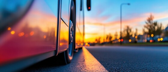 Urban Mobility Revolution Sustainable Electric Transit at Golden Hour - Next-Gen Public Transportation Infrastructure with Eco-Friendly Commuting Solutions