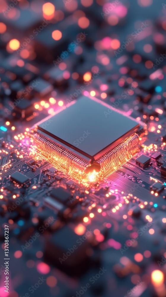 Aufkleber Quantum Neural Core Luminescent AI Microchip Visualization - Next-Gen Computational Power and Immersive Digital Transformation Breakthrough