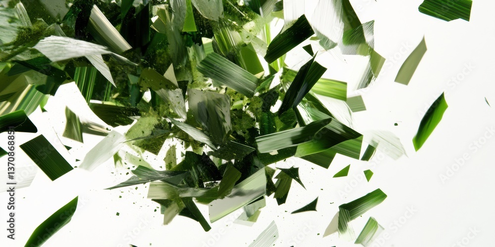 Poster fragmented green botanical abstraction immersive digital art exploring natures dynamic deconstructio