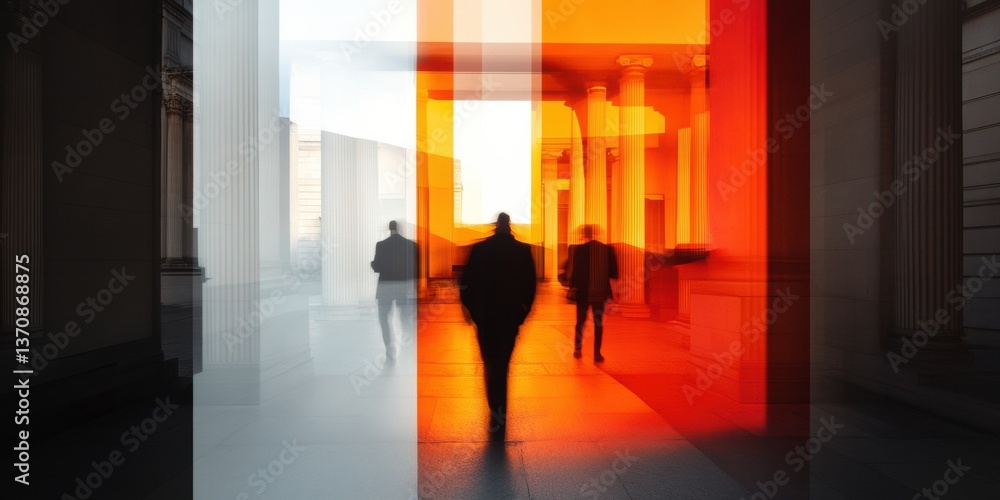 Poster dynamic business transformation innovative corporate workspace design with gradient silhouettes - fl