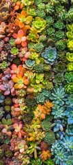 Fototapeta premium A vibrant tapestry of colorful succulents in soft daylight, evoking harmony and freshness – ideal for botanical prints, eco-designs, or creative backgrounds.