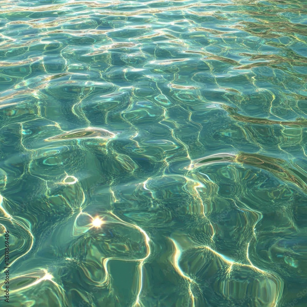 Poster serene turquoise water surface shimmering with sunlight creating a mesmerizing and calming visual ex
