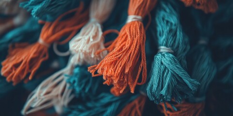 Textural Graduation Momentum High-Resolution Tassels in Vibrant Teal and Burnt Orange - Celebrating Academic Achievement with Modern Color Theory and Inspirational Design