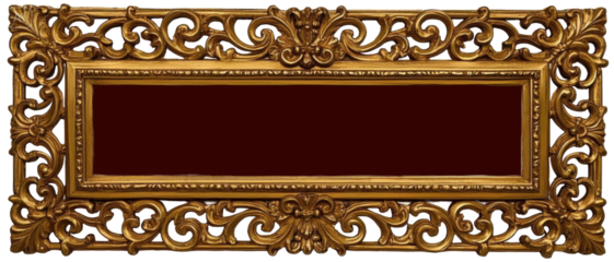 A decorative golden frame with ornate carvings and a dark red rectangular center space for text