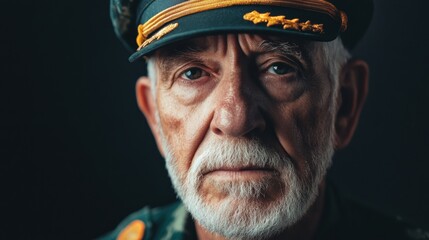 Timeless Valor Commemorative Memorial Day Portrait of Seasoned Military Leadership in Moody Dark Aesthetic - Honoring Veteran Resilience and Generational Sacrifice