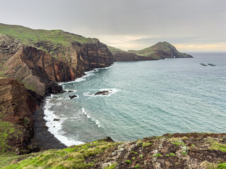 Coastal cliffs and headland at Ponta de Sao Lourenco, Canical, Madeira, Portugal