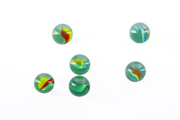 Colored glass marbles ball on white background	