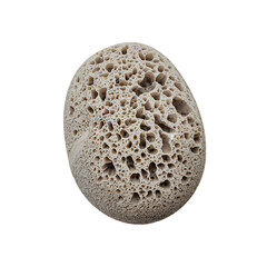A curious, porous stone resembling a weathered egg, a testament to time's gentle sculpting, in muted beige tones  isolated on a transparent Png background.