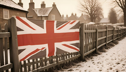United Kingdom flag on the ancient House, Generative AI 