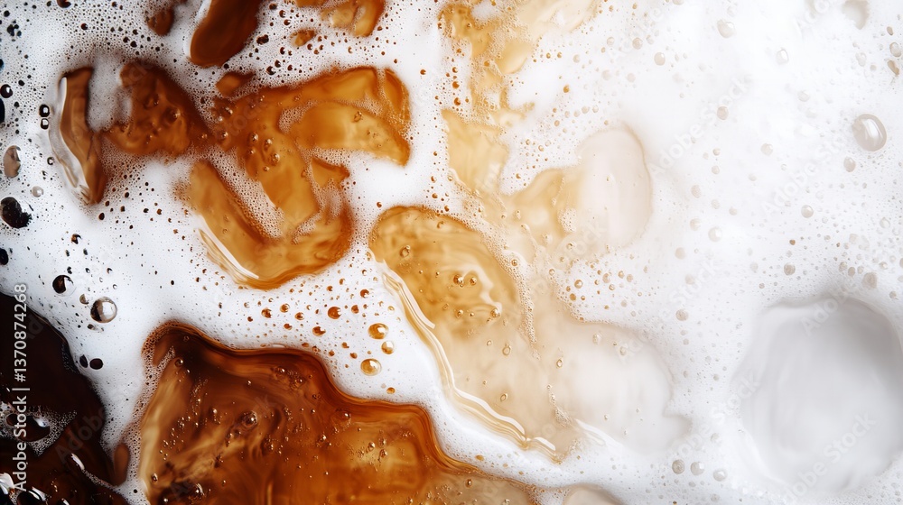 Poster beer foam shows a dense texture with varied bubble sizes and liquid patterns forming an abstract des