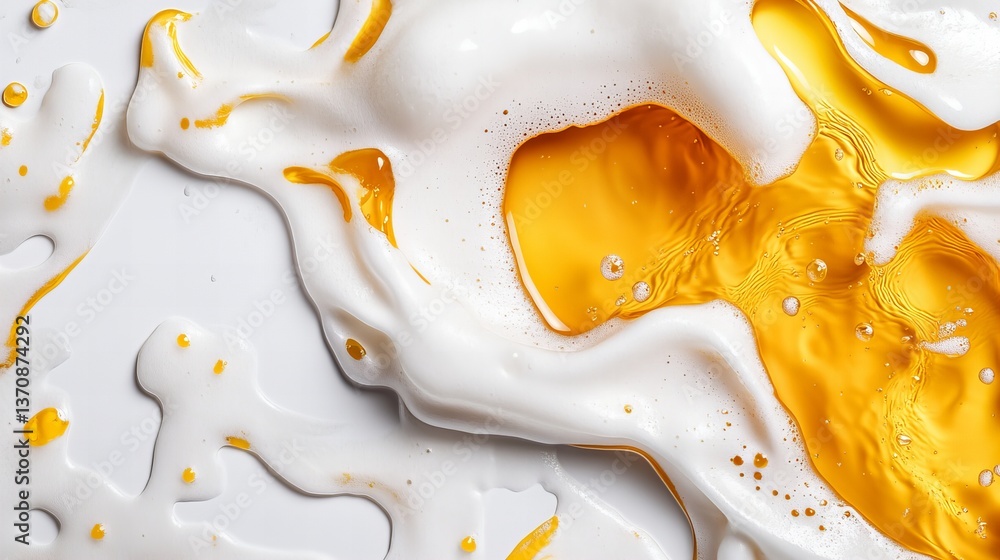 Poster beer foam shows white and yellow textures creating abstract patterns on a white surface!