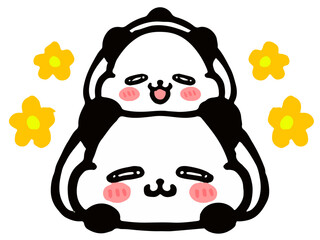 かわいいパンダ親子の落書き風イラスト素材2