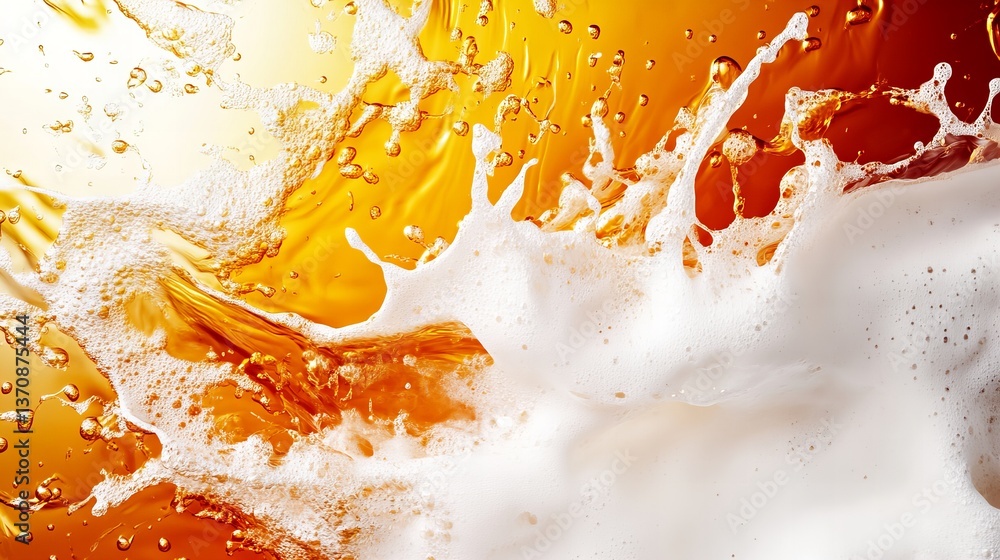 Aufkleber beer splashes in the air, creating a frothy foam against an amber background! - high quality beer sp