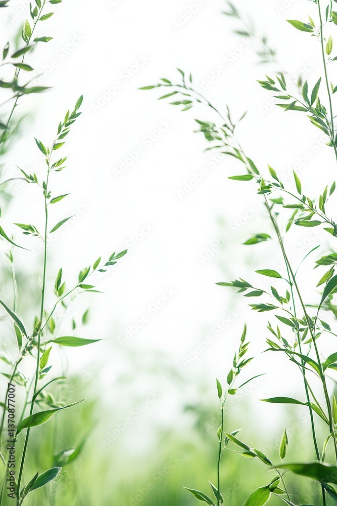 Poster serene green grass stems reaching towards a bright sky creating a peaceful and natural frame with so