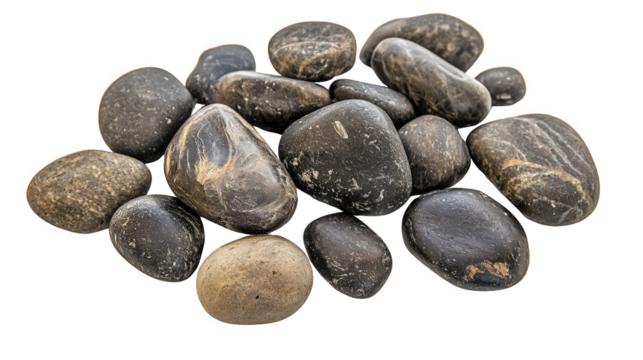 Natural rocks displayed on a solid black background creating a unique and striking visual contrast and texture transparent background