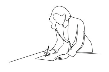 Woman Business Professional Signing Document Contract Line Art