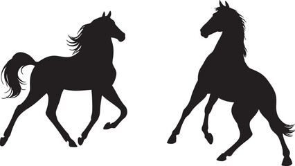 Black Silhouettes of Two Rearing Horses &ndash; Vector Illustration