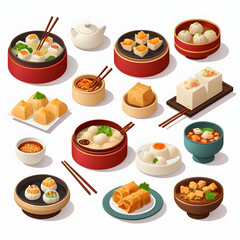 Delicious Dim Sum Variety An Isometric View of Authentic Chinese Cuisine Dishes