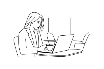 Woman Working Laptop Cafe Coffee Shop Business Casual Drink