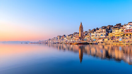 Obraz premium Colorful Coastal Town At Sunrise
